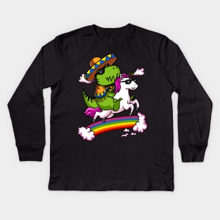 T-Rex Dinosaur Riding Unicorn Cinco de Mayo Kids Long Sleeve T-Shirt